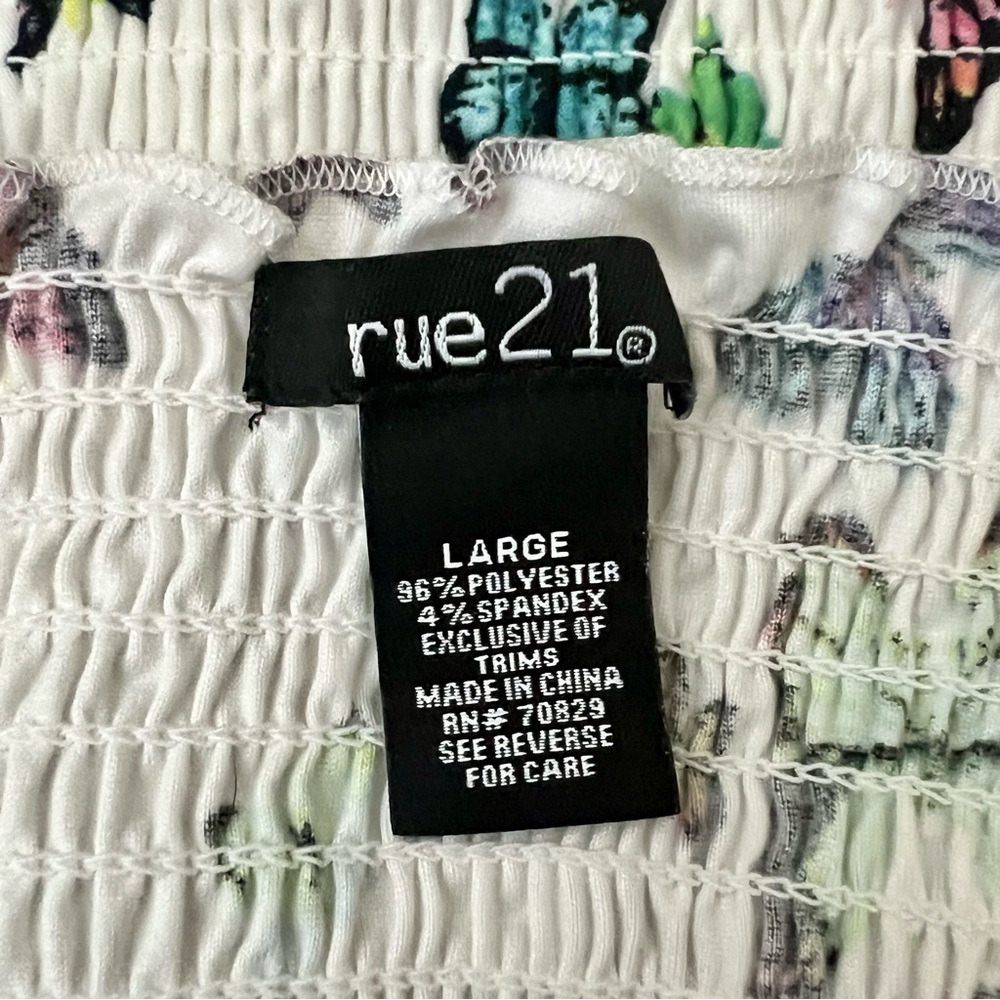 Rue21 Butterfly Colorful Crop Top Smocked Strapless Stretch Women’s Size Large - Picture 3 of 6